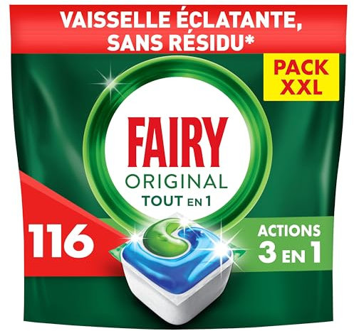 Fairy Original Tablettes Lave-vaisselle All In One, Regular, 116 Capsules, Efficaces Même Sur La Graisse Incrustée