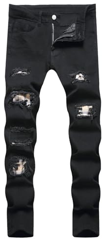 Jeans Leopardato,Jeans da Uomo Jeans Slim Fit Dritti alla Moda Elasticizzati Zip alla Caviglia