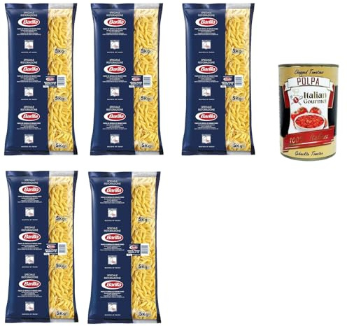 Italian Gourmet Mezze Penne Rigate pasta Nudeln Ristorante Nr. 70 5 x 5kg | Tenuta al dente per sughi corposi, aus Hartweizengrieß, praktische, Gesamtnettogewicht 25 kg + Kostenlos Polpa 400g