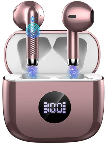 Wireless Earbuds, Bluetooth 5.4 Headphones in Ear with 4 ENC Noise Cancelling Mic, Bluetooth Earbuds 40H Playtime, Wireless Earphones HiFi Stereo Deep Bass, IP7 Waterproof, USB-C Fast Charge Rose Gold