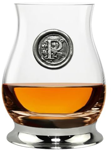 English Pewter Company Glencairn Personalised Whisky Mixer Glass with Monogram Initial - Unique Gifts for Men - with Your Choice of Initial 350ml [WGP116] (P)