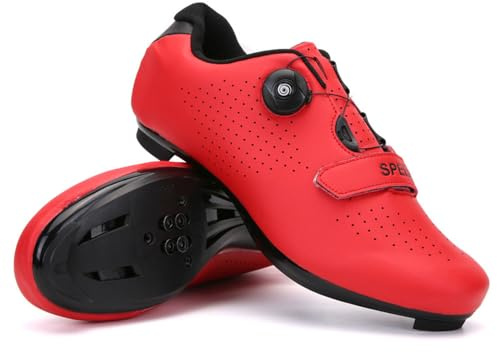 Treer Cycling Shoes for Men and Women, Road and Mountain Bike SPD Cleats, Unisex for Indoor Outdoor Spin Biking, Red