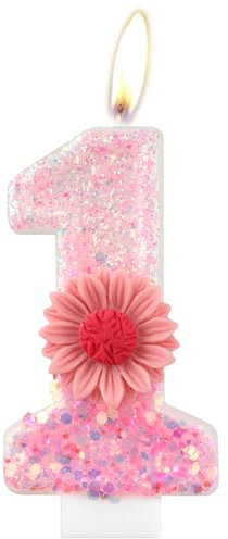 mciskin Daisy 1st Birthday Candles,Pink Number 1 Candles for Cake,Girls 1st Birthday Decorations,Pink Candle Flower Cake Toppers for Daisy Themed Birthday Party Decorations, Baby Showers Supplies