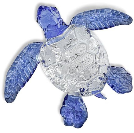 HDCRYSTALGIFTS Handmade Crystal Ocean Turtle Figurine Collectible Gift for Women Art Glass Sea Turtle Animal Paperweight Ornament Home Decor,Glass Tortoise Sculpture (5 inch,Blue)