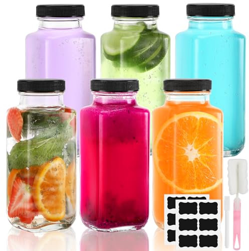 Rubessia Lot de 6 Petite Bouteille en Verre avec Bouchon, Bouteille Verre 250ml, Bouteilles Miniatures avec Pinceau, étiquette et Stylo, Bouteille Arrangé Vide, Mignonette Vide, pour le Gingembre