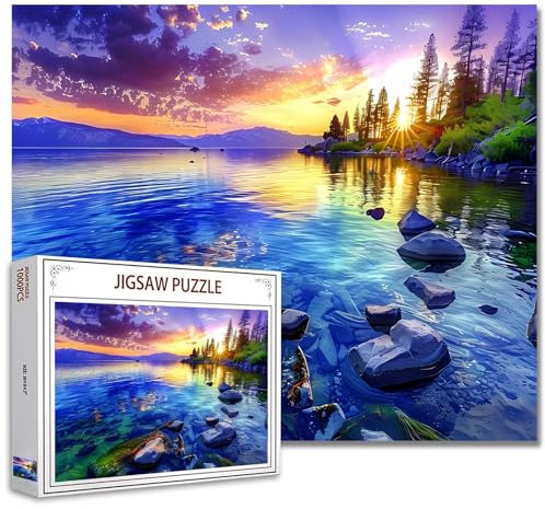 Tucocoo Wunderschönes Puzzle mit Seenlandschaft, 1000 Teile, Puzzles für Erwachsene, Sonnenuntergang-Landschaft, Kunstwerk-Puzzles für anspruchsvolle Familienaktivitäten, buntes DIY-Puzzle für