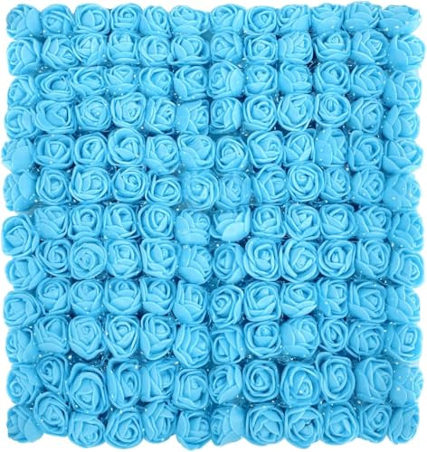 Taoyanmo 144Pcs Mini Roses Artificial Flower Realistic Flower for Accessories Bridal Hair Clips Headbands Dress Bridal Bouquets, Mini Foam Roses for Crafts, DIY Party Decoration (Light Bule)