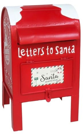 Tradineur - Buzón Americano Navideño - Diseño nevado - Fabricado en Plástico - Figura Decorativa - 28 x 16 x 17 cm - Color Rojo