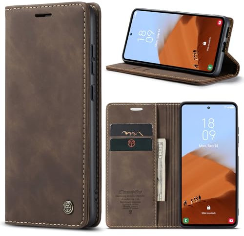 owlhold Hülle Samsung Galaxy S23 FE klapphülle Premium Lederhülle Weiches Vintage-Nubukleder Faltbare Ständer Schutzhülle Kartenfach Standfunktion Handyhülle Samsung Galaxy S23 FE 5G - Kaffee