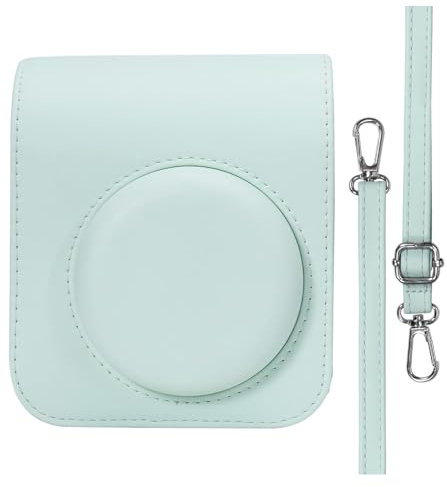 Mrracxy PU Leder Tasche Schutzhülle für Fujifilm Mini 12/11/9/8 Sofortbildkamera Reisetasche mit Film Tasche und verstellbarem Schultergurt (Mint Green)