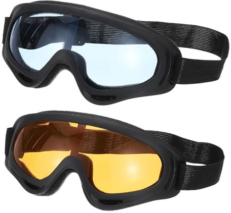 PATIKIL Dirt Bike Goggles, 2 Pcs Motorcycle Goggles ATV Goggles Ski Goggles Racing Helmet Goggles Windproof for Mountaineering Sky Diving Ski Riding, Black with Blue/Orange Lenses