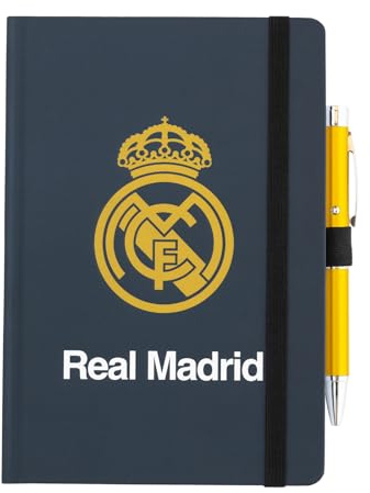 Grupo Erik Real Madrid A5 Notebook & Pen Set - Football Gifts, Stationery | Projector Pen, Blank Journal Note Book, Plain Notebook A5 Sketchbook | Real Madrid Gifts under 15 Pounds, Merchandise