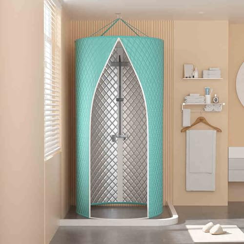 Cabina de Ducha Portátil de Camping Engrosado Aislamiento Térmico, Cortina de Ducha Redonda de Poliéster y Algodón para Baño, Acampar Al Aire Libre en Invierno, Impermeable(Verde,80 CM*200 CM)