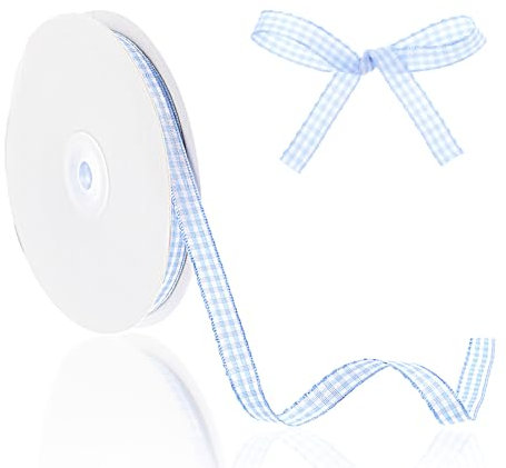 Yuanchu Geschenkband,Karoband Schleifenband 45m x 10mm Polyester Satinband Blau Kariertes Band Dekoband Stoffband für Geschenkverpackung DIY Bastelkuchen Strauß Weihnachten Hochzeit Basteln Geburtstag