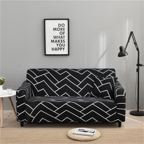 Mateju Sesselbezug Stretch Sofa Überzug Druckt Sesselhusse mit Armlehne, Sessel Bezug Sesselbezüge Abnehmbar und Waschbar Antirutsch Hussen Für Sessel (2-Sitzer 145–185 cm,Schwarze Form)
