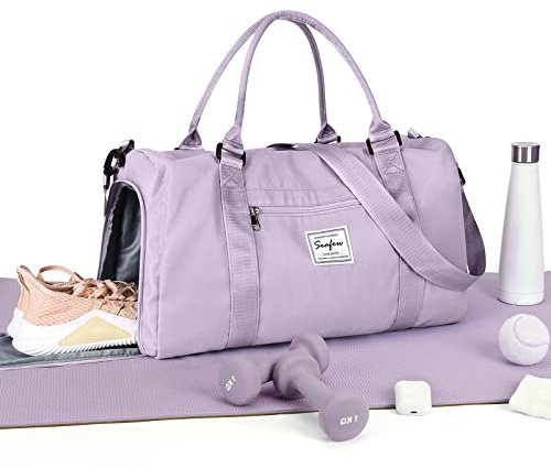 HYC00 Sport Duffel Bag Damen Handgepäck Sporttasche für Damen Herren mit Nassfach & Schuhfach, Reisetasche Damen Weekender Gym Travel Duffel Bags Schwimmtasche Reise Yoga Bag Trainingstasche,Lila