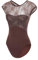 Lanbodance Kurzärmeliger Ballettanzug für Erwachsene, Tanz, Gymnastik, Body, Braune Spitze, XL