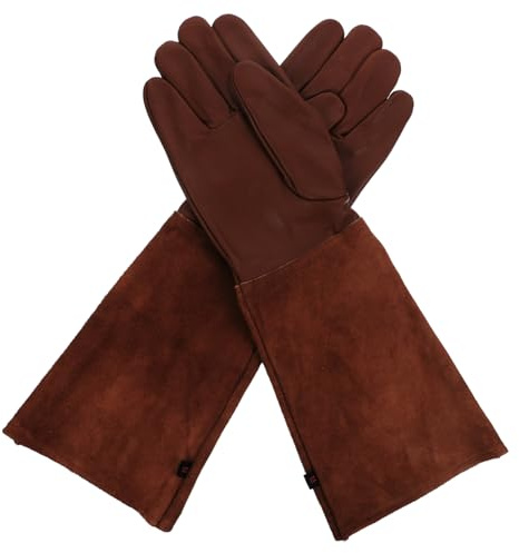 Professionelle Gartenhandschuhe lang 1 Paar aus Leder für Gartenarbeit | Durchstichfest, Flexibel und Wiederverwendbar, Schutz bei Pflanzenpflege, für Outdoor Gartenarbeit