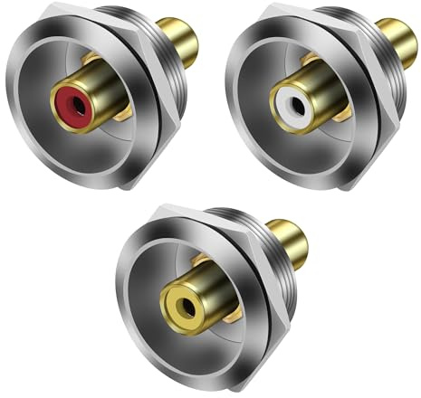 MEIRIYFA RCA Panel Mount Connectors, Prise RCA vers Jack Coupleur Adaptateur Rond Filetage intégré Fixé pour Audio Vidéo Haut-parleur phono Amplificateur (3 pièces) (Argent)
