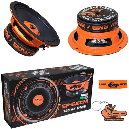 KIT Set pour SP Audio SP6.5CM 2 Haut-parleurs midrange 16,5 cm 165 mm 6,5 de diamètre, 120 Watts rms 250 Watts Max, impédance 4 ohm, sensibilité 96 DB, pour Voiture, par Paire + Accessoires gratuits
