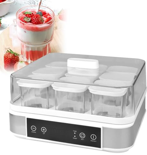 Yogurtera casera, yogurtera digital, con 9 tarros de cristal, con control de temperatura y tiempo, para preparar postres caseros frescos