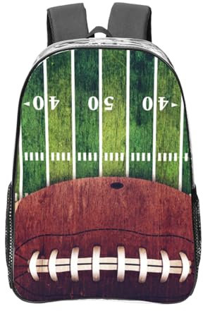 IguaTu American Football Rucksack mit Spielfeld und Ball, transparent, PVC, 40,6 cm, leicht, mit Seitentaschen, American Football Field and Ball, One size
