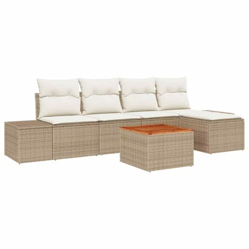 vidaXL Garten-Sofa-Set 6 pcs Beige und Weiß, Garten Sofaset, modulares Outdoor-Möbelset, verstellbare Füße, UV-beständige Materialien, modernes Lounge-Möbel