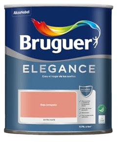 Bruguer Elegance Pintura Monocapa Extra Mate para Paredes y Techos, Interior y Exterior protegidos, Ultra Lavable, Resistente al Desgaste y Manchas, Con conservante Antimoho, Rojo Amapola 750 ml