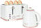 HOMCOM Wasserkocher Toaster Set Frühstück-Set mit 1,7L Wasserkocher, 4 Scheiben Toaster, 2200 W, 7 Bräunungsstufen, Auftauen, Aufwärmen und Krümelfach, Otter Thermostat, Cremeweiß