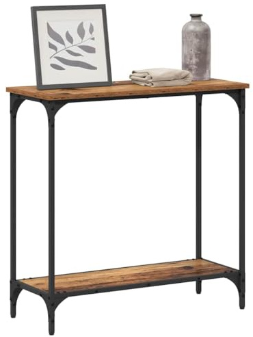 vidaXL Console Table Old wood 75 x 30.5 x 75 cm Engineered wood, Modern Console Table, Slim Design, Industrial Style, Black Engineered Wood, Steel Frame, Adjustable Feet, Smooth Finish