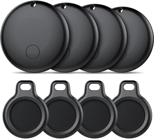 Android Smart Tag, Traceur Lot de 4, Fonctionne avec l’app Google Localiser (Uniquement Android), Équipé d'un Étui de Protection, IP68 Imperméable, pour Les clés/Portefeuilles/Valises, Noir
