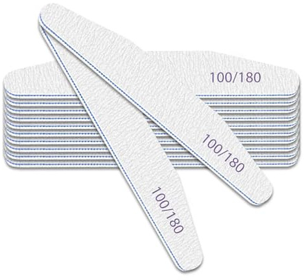 elzle 10 PCS Nail Files Set, 100/180 Grit Double-Sided Emery Boards | Professional Nail Styling Tools, Durable Sandpaper Filer for Natural Acrylic Nails, Home and Salon Use