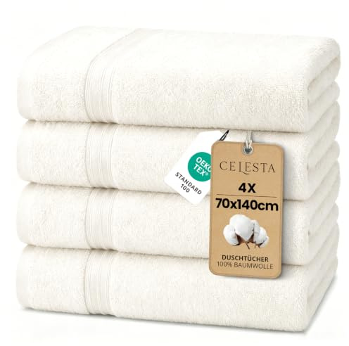 CELESTA Badetücher 70x140 cm, 4er-Set 100% Baumwolle Frottee, Weiß | OEKO‑TEX zertifiziert, Frottee‑Handtücher aus Baumwolle, weich & saugstark, ideal für Badezimmer, Spa, Gym & Sport