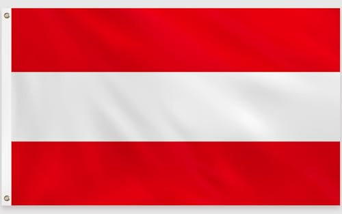 PartyYaa Österreich Fahne, 150 x 90 cm Österreichische Flagge Einseitiger Druck mit 2 Messing-Ösen, Wasserfest, Austria Banner für Nationalfeiertage, WM, EM, Straßen, Bar Party Deko