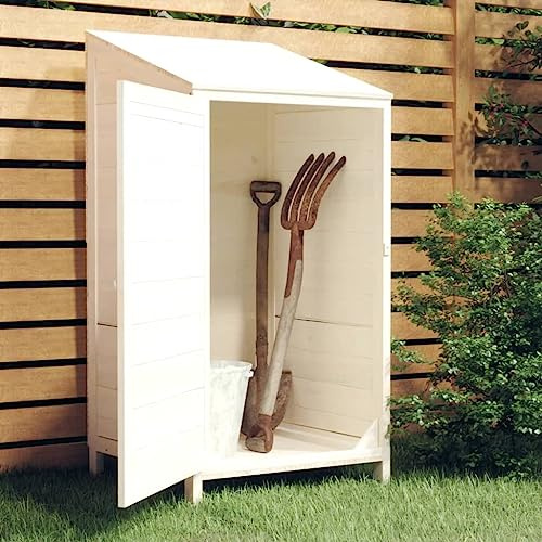 Gartenschuppen Gartengerätehaus, Geräteschuppen Weiß 55x52x112 cm Massivholz Tanne, Robustes Lagerhaus für Garten & Werkstatt