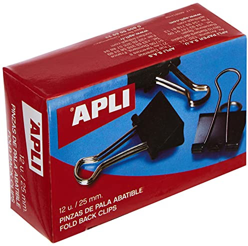 APLI 11949- Confezione 12 Fermafogli a Clip Standard, 25 mm