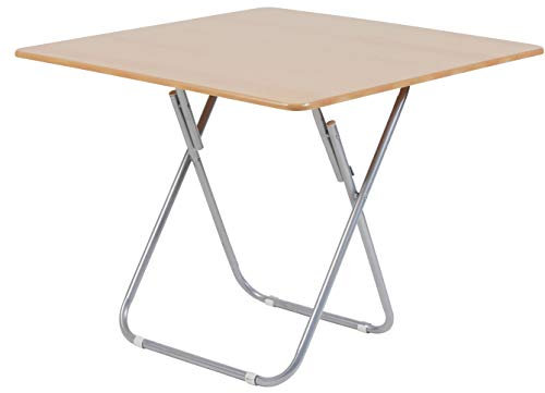 The Secret Home - Mesa Cuadrada Plegable Portátil - Color Natural - Largo 90 cm x Ancho 90 cm - Mesa de Madera y Metal - Ideal para Cocina, Terraza o Jardín