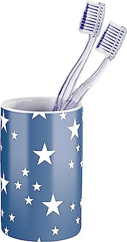 WENKO Zahnputzbecher Stella Blue - Zahnbürstenhalter für Zahnbürste und Zahnpasta, Keramik, 6.5 x 11 x 6.5 cm, Dunkelblau