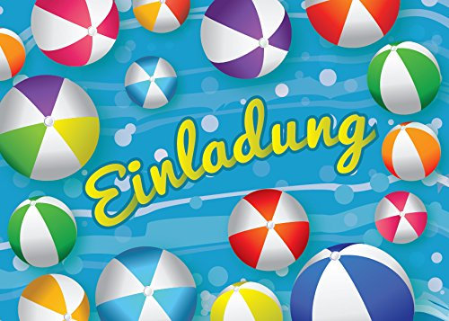 12 Einladungskarten zum Kindergeburtstag Schwimmbad Party Wasserball Pool Party bunte Einladungen