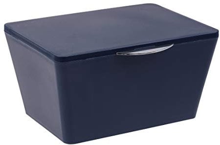 WENKO Aufbewahrungsbox mit Deckel Brasil, mattierter Aufbewahrungskorb für Badezimmer & Gäste-WC, dekorativer Badkorb aus bruchsicherem Kunststoff, BPA-frei, 19 x 10 x 15,5 cm, Dunkelblau