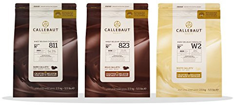 Hipp Callebaut 3 X 2,5Kg Bundle - Chocolat De Couverture Au Lait, Noir & Blanc Belge Finest Belgian Chocolate (Callets) Lot , 2.5 Kg (Lot 1)