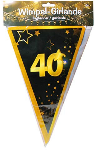Udo Schmidt GmbH & Co Wimpelgirlande 40 Schwarz Gold zum 40.Geburtstag Party Dekoration Geburtstags Deko