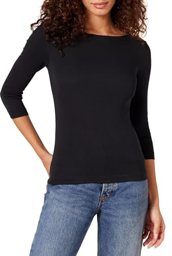 Amazon Essentials Women's Slim-Fit 3/4-Sleeve Boat-Neck T-Shirt, Black, M