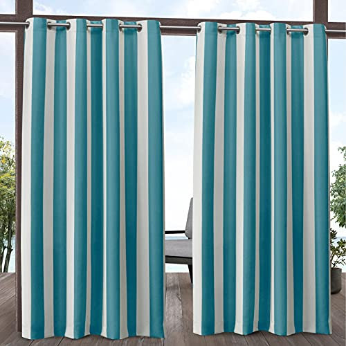 Exclusive Home Canopy Stripe Par de Paneles, Tela, Verde Azulado/Blanco, W 54 x L 96 (1 Panels), 2