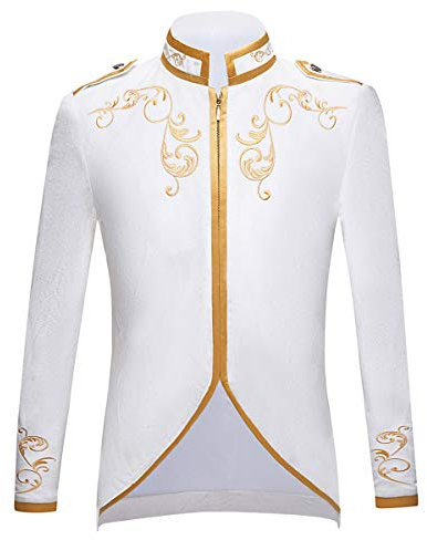 PYJTRL Giacca da Uomo Elegante con Ricamo in Velluto Nero e Oro (White, XS)