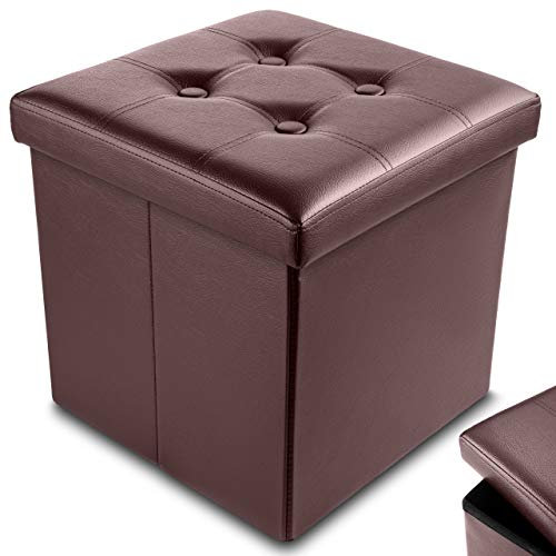 Nyxi Faux Leather 38 * 38 * 38cm Brown Ottoman Foldable Storage Boxes Seat Foot Stool Storage Box with Lids for Kids Toys, Bedroom, Hallway, Living Room