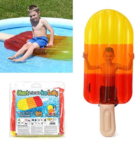 1,8 m gigante inflable Lolly piscina tumbona flotador balsa aire cama novedad vacaciones piscina PVC agua juguete – Lilo para piscinas – Color transparente amarillo naranja rojo
