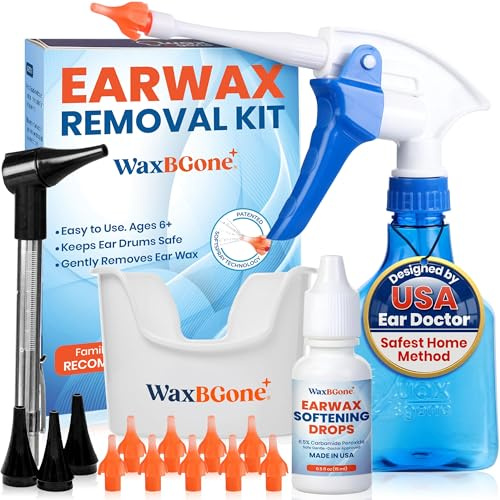 WaxBGone Ear Wax Removal Kit with SoftSpray Irrigation Tips, 4X High Output Sprayer & Ear Basin - Safe, Fast, Gentle Ear Cleaning Kit for Adults & Kids at Home - Premium Kit with Otoscope + Ear Drops
