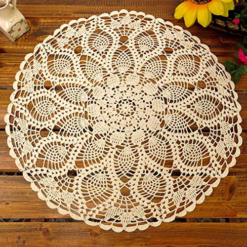 Benoon Tischsets, 60 cm Baumwolle Hand Häkeln Runde Spitze Aushöhlen Tischdecke Tischdecke Abdeckung Beige 60cm