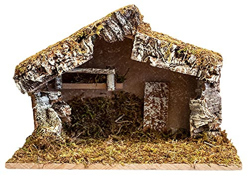 Pueblo Belén Establo Creche, 30,5 x 17,7 x 22,8 cm, fabricado en Italia
